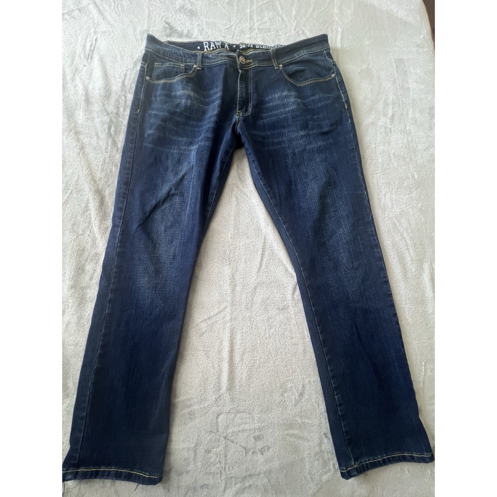 RAW X Mens Jeans 38x32 Dark Wash Blue Straight Stretch Denim 5 Pocket